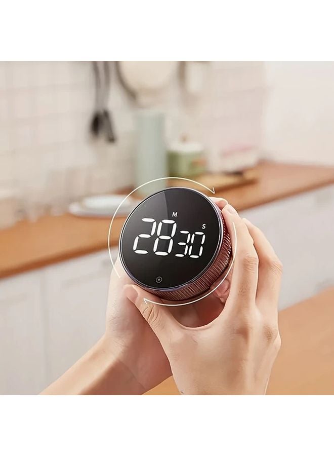 Black Circular Kitchen Timer with Rotating Display LED Light for Cooking Baking Sports - Image 1